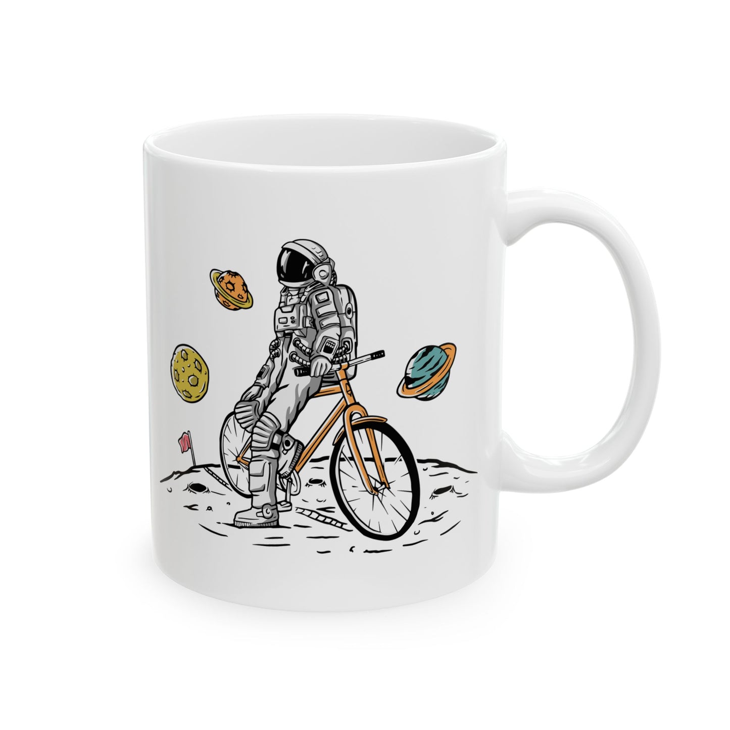 Cosmic Ride Drift Mug | Astronaut Bicycle Illustration | Out-Of-This-World Coffee