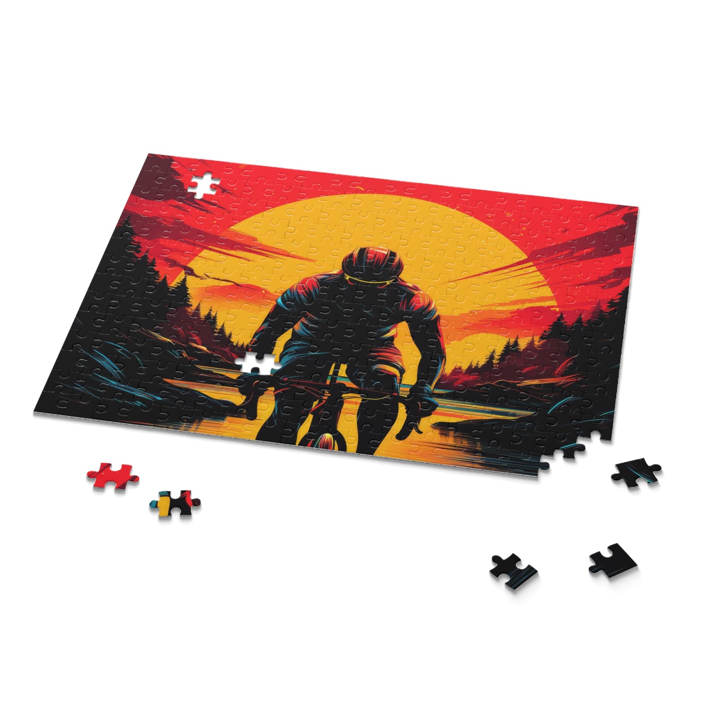 Cyclist at Sunset Jigsaw Puzzle - Scenic Cycling Art Puzzle