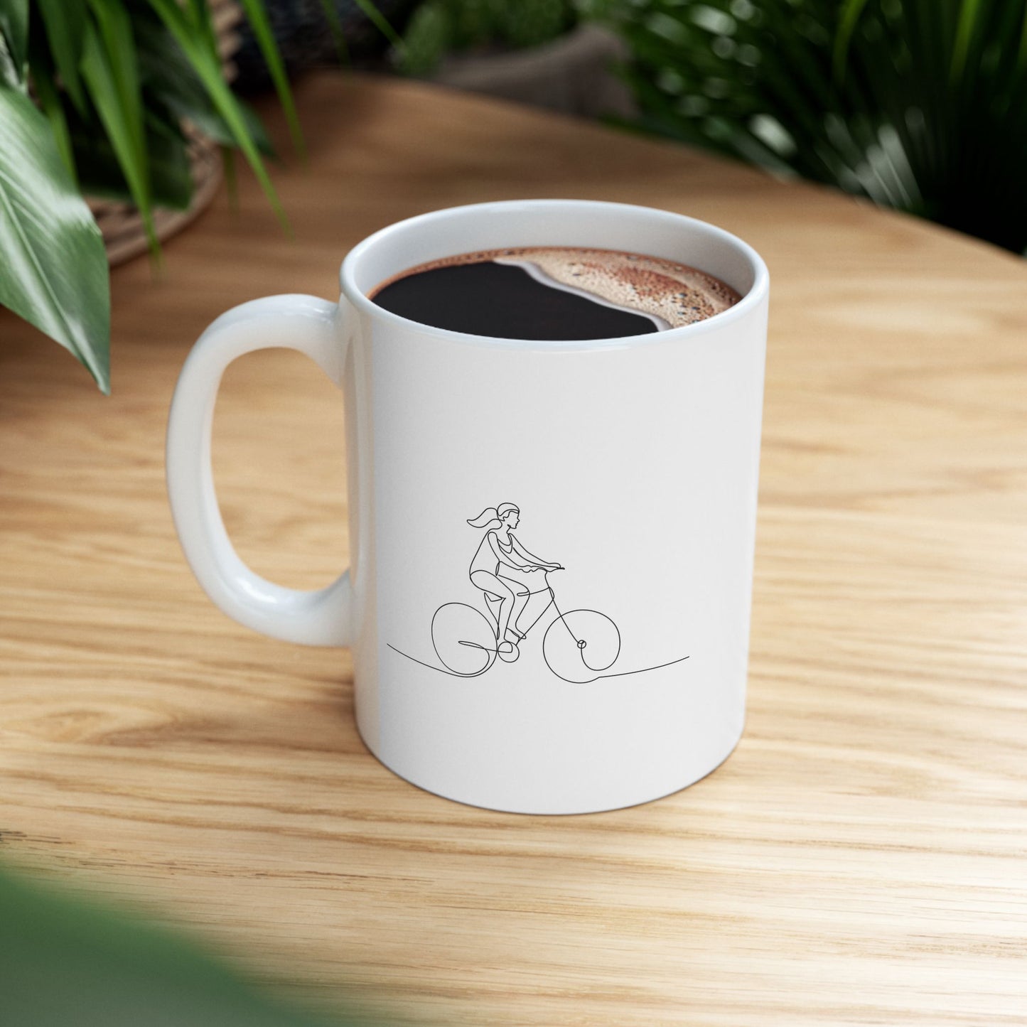 Gentle Ride Flow Mug | Woman Cycling Line Art | Peaceful Morning Coffee