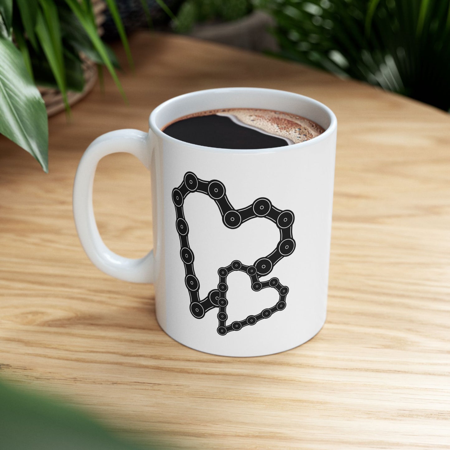Chained Together Love Mug | Bicycle Chain Heart Art | Connected Coffee Moment