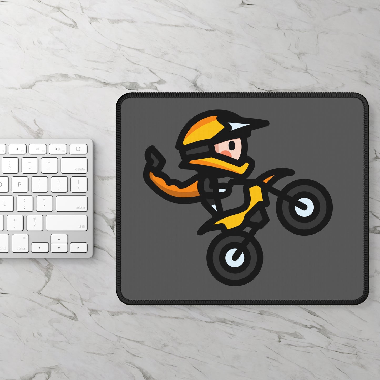 Playful Bike Stunt Illustration Mouse Pad - Fun Cycling Desk Decor