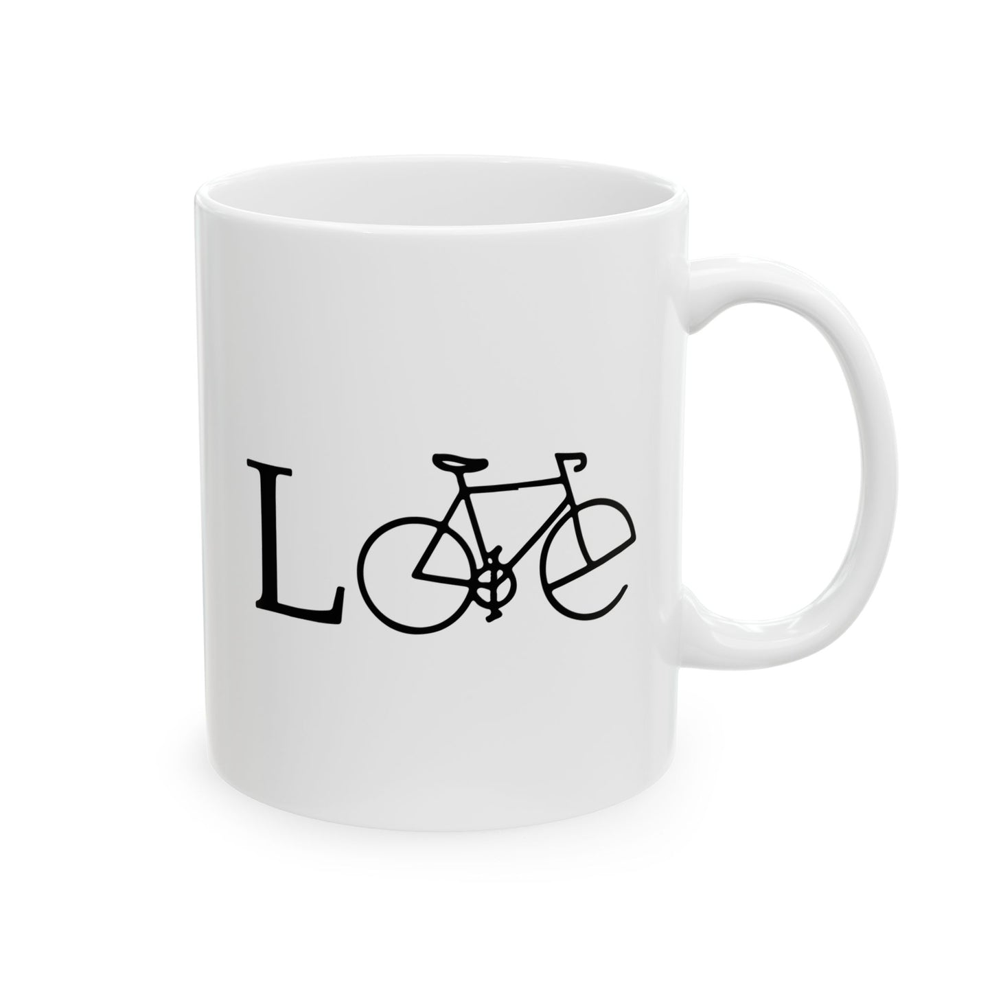 Love In Motion Bicycle Mug | Minimal Wordplay Cycling Art | Thoughtful Coffee Gift