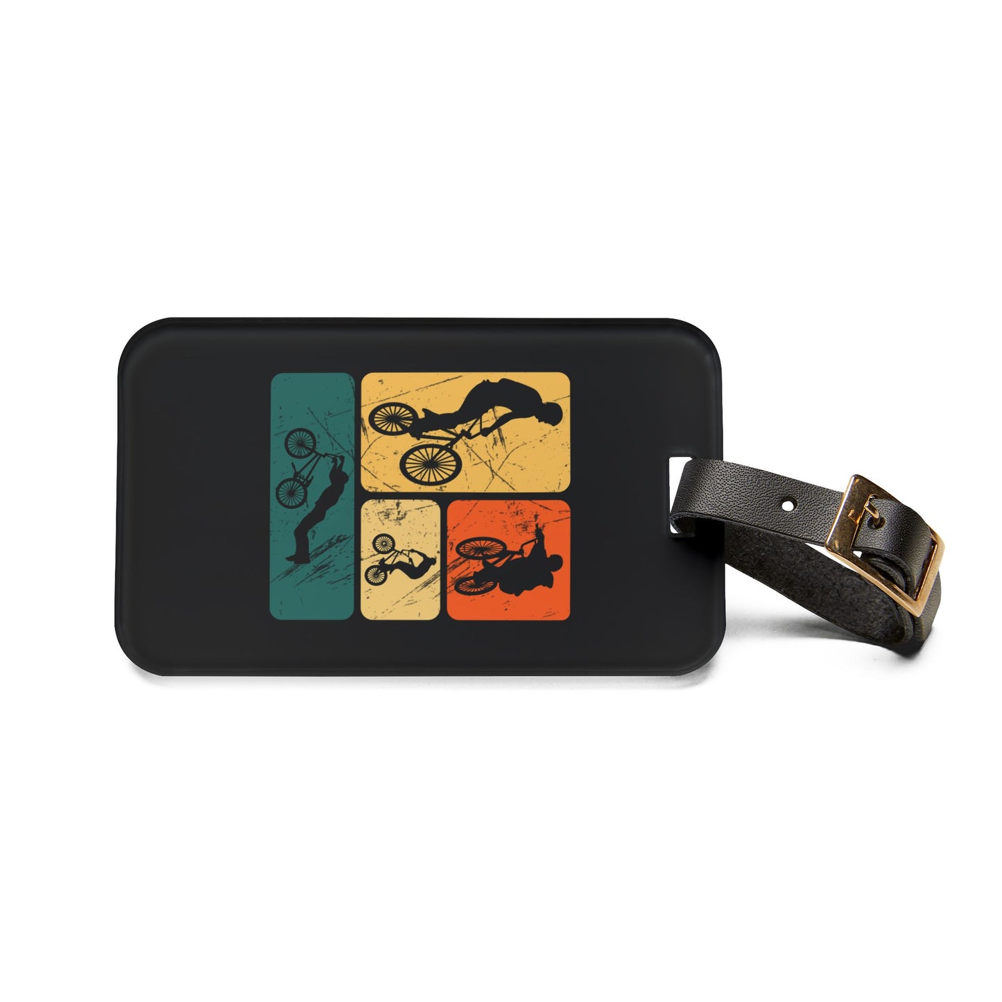 Cycling Luggage Tag Gift for Bike Lovers, Retro Bicycle Art Travel Tag with Leather Strap