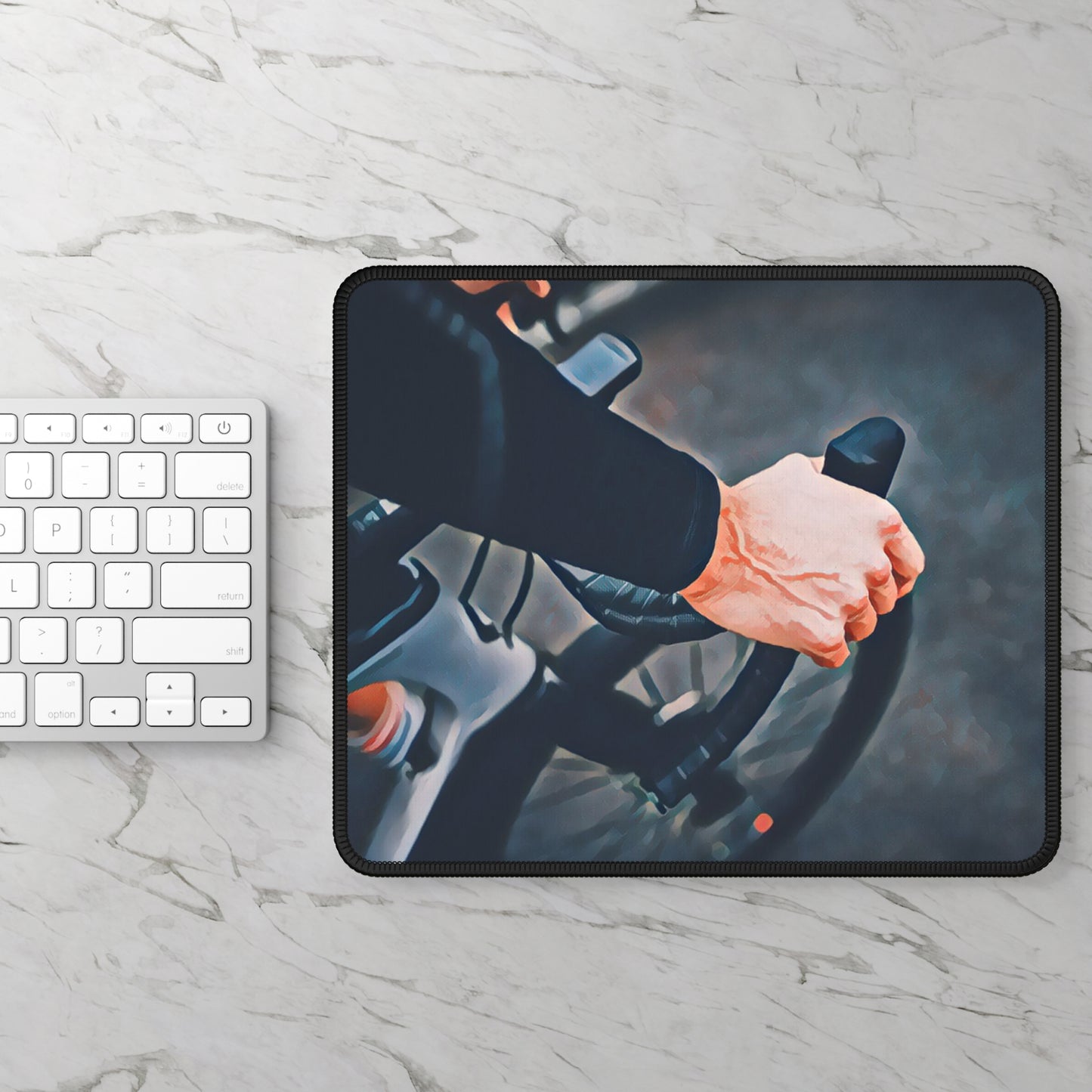 Cyclist Hands on Handlebars Mouse Pad - Calm Bike Desk Decor