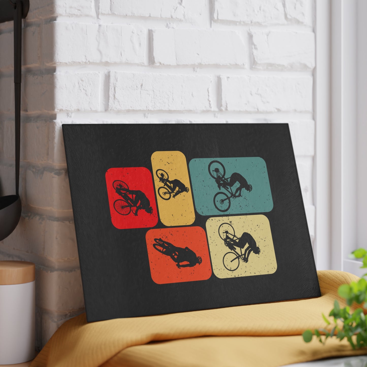 BMX Trick Glass Cutting Board - Retro BMX Silhouette Design, Cycling Kitchen Decor Gift
