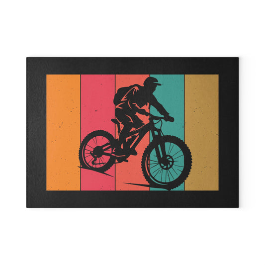 Ride to Clear Your Head - Retro Mountain Bike Glass Cutting Board