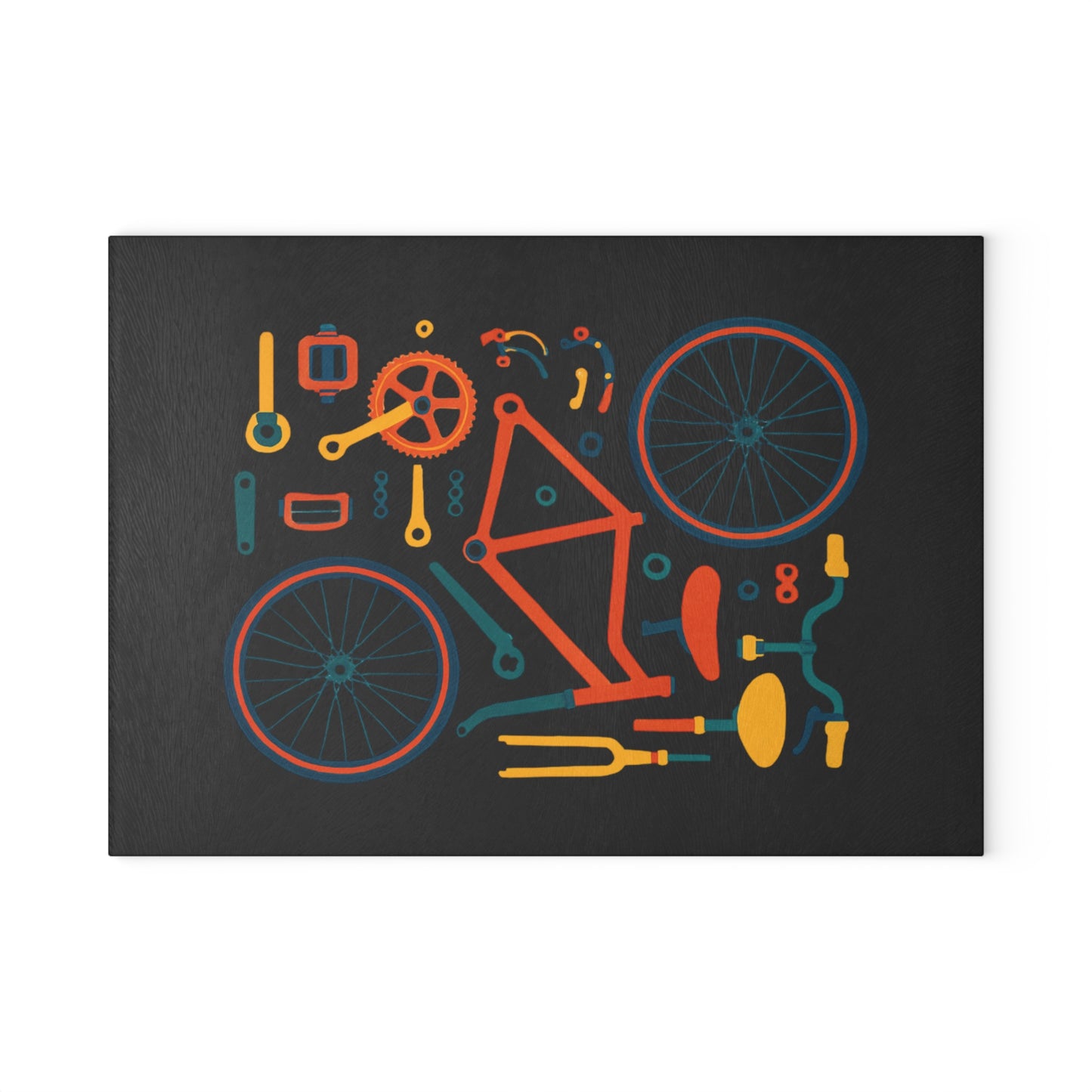 Bike Parts Glass Cutting Board - Bicycle Anatomy Illustration Kitchen Board, Cycling Gear Art Gift