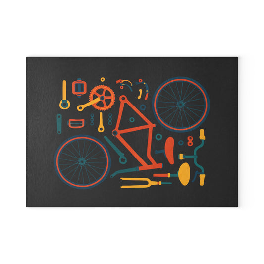 Bike Parts Glass Cutting Board - Bicycle Anatomy Illustration Kitchen Board, Cycling Gear Art Gift
