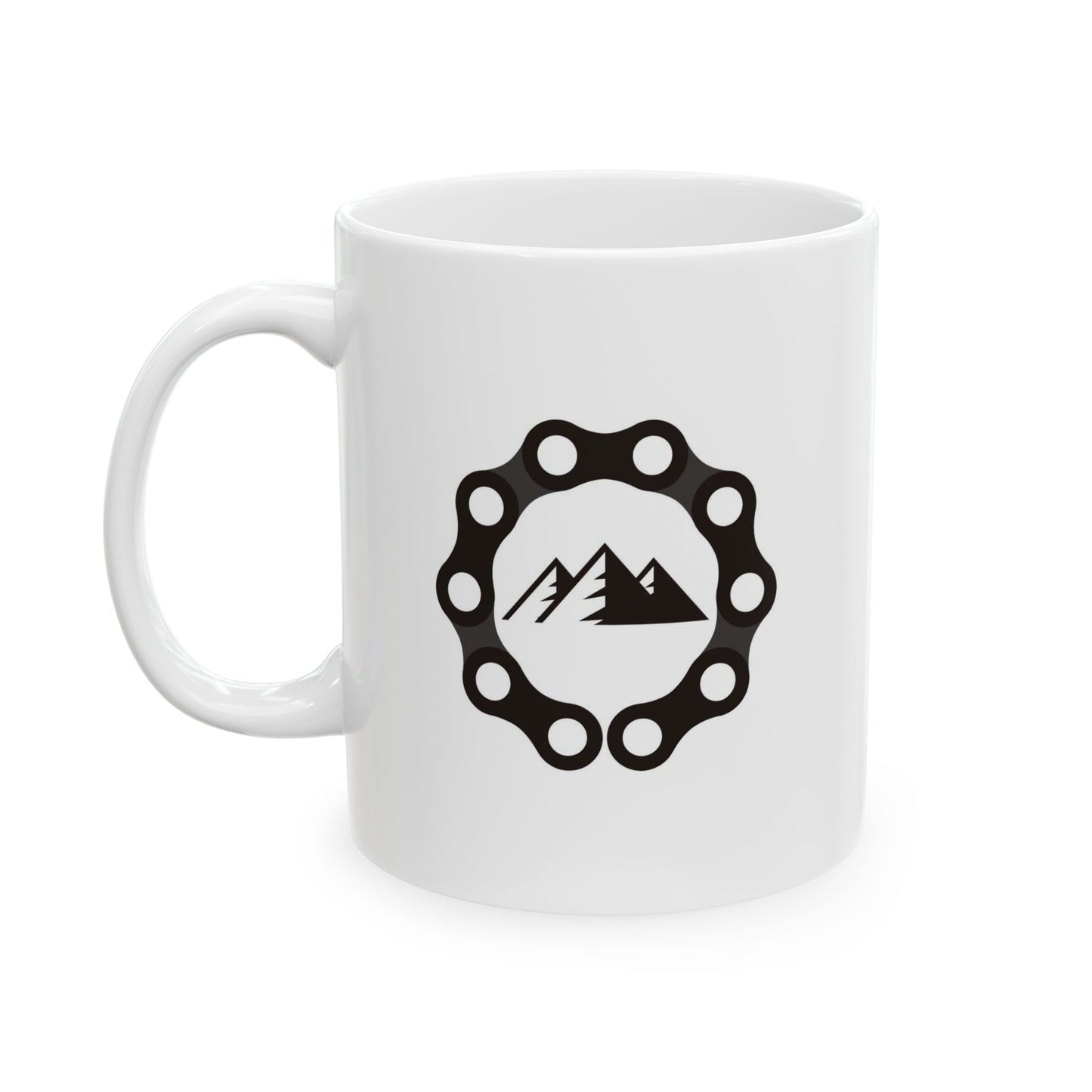 Trail Core Emblem Mug | Mountain Cycling Chain Icon | Adventure Coffee Mood