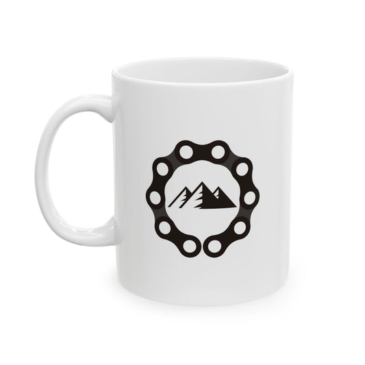 Trail Core Emblem Mug | Mountain Cycling Chain Icon | Adventure Coffee Mood