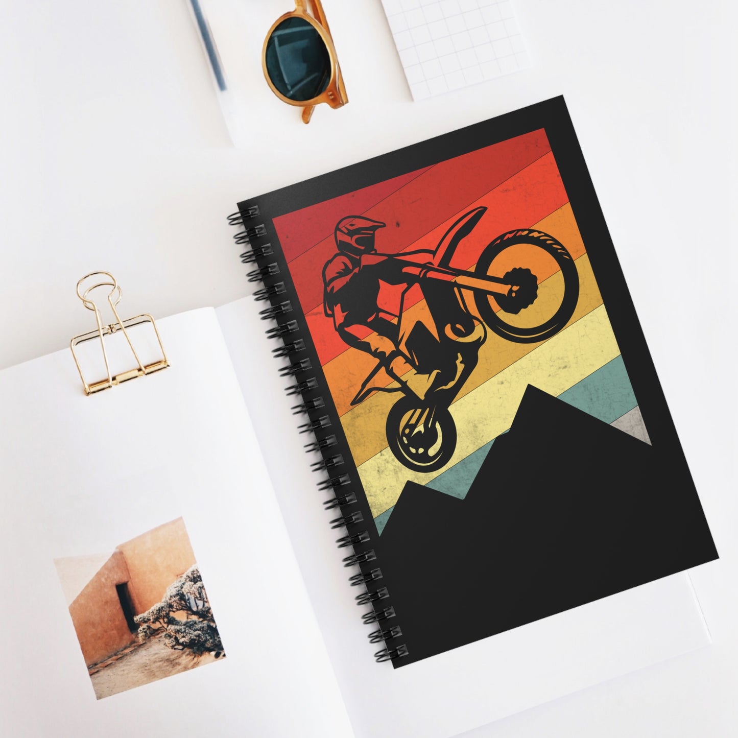 Motocross Jump Spiral Notebook - Retro Cycling Writing Journal