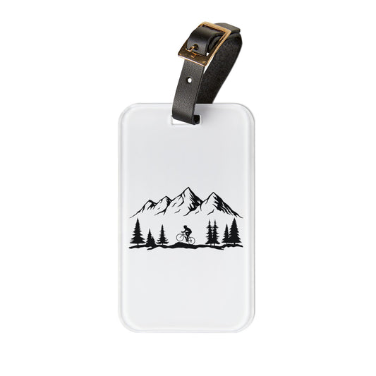 Mountain Cycling Luggage Tag - Minimal Bike & Mountains Travel Tag for Cyclists