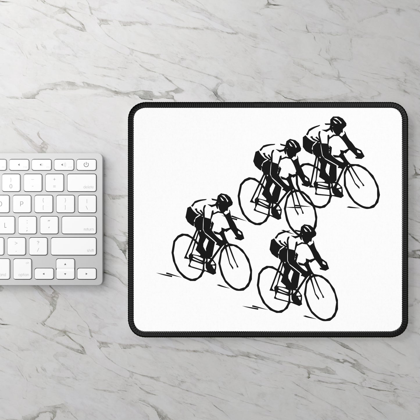 Cycling Rhythm Illustration Mouse Pad - Black and White Bike Desk Decor