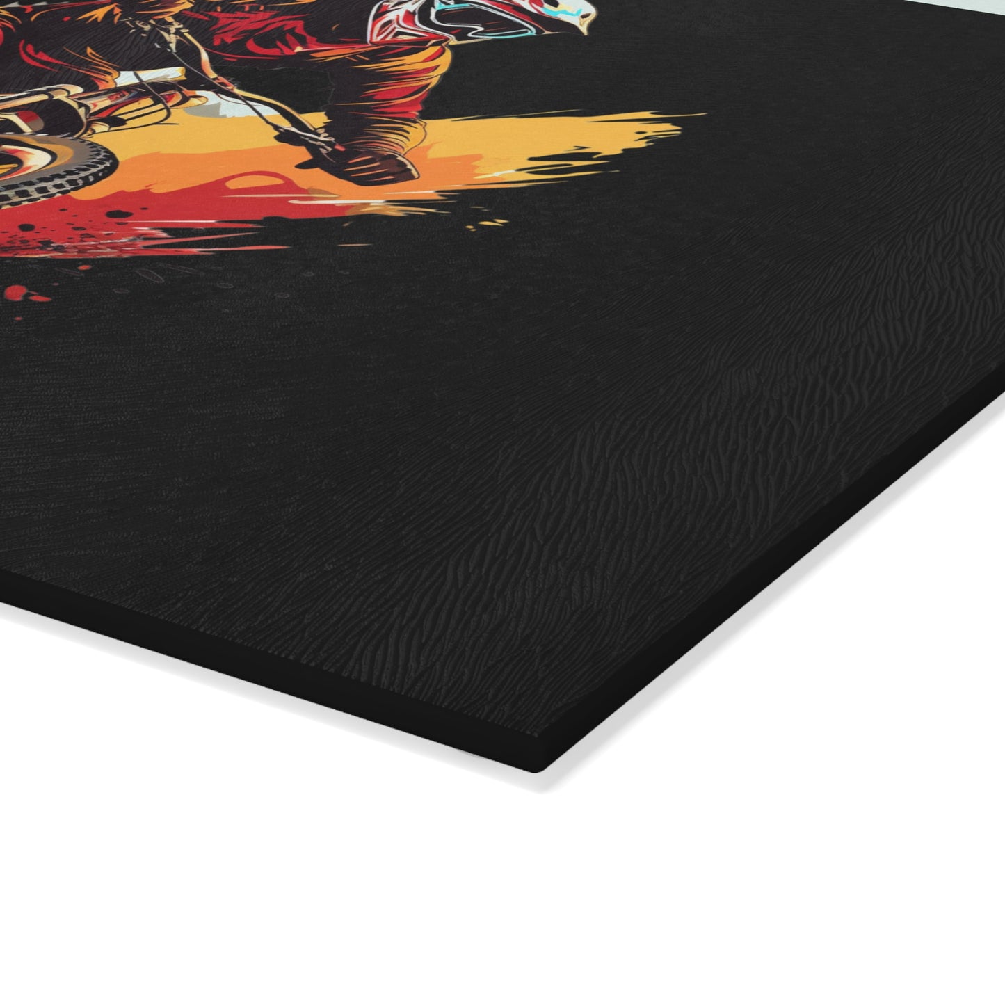 Downhill Mountain Bike Glass Cutting Board - Action MTB Rider Art, Cycling Kitchen Decor Gift