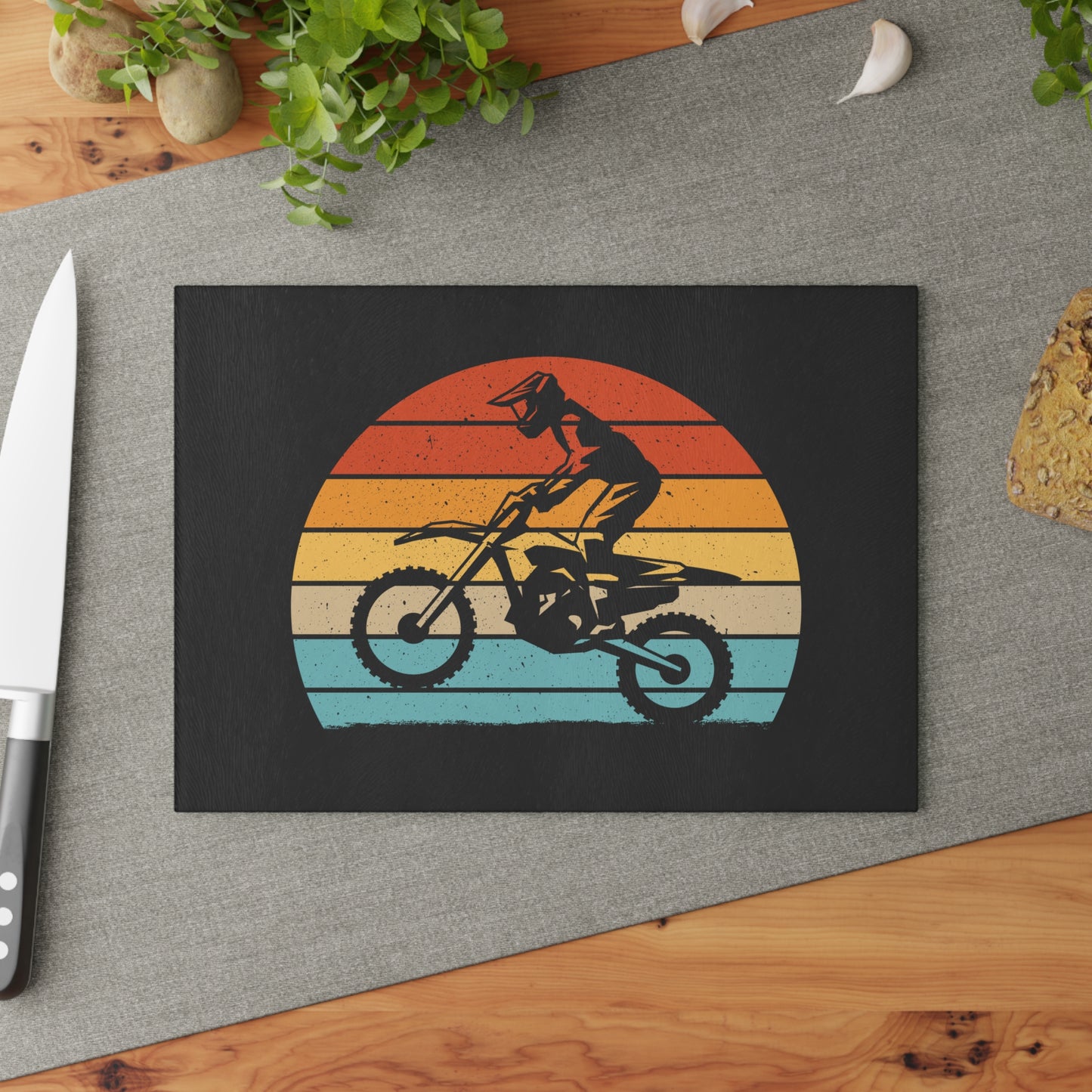 Vintage Dirt Bike - Retro Moto Glass Cutting Board