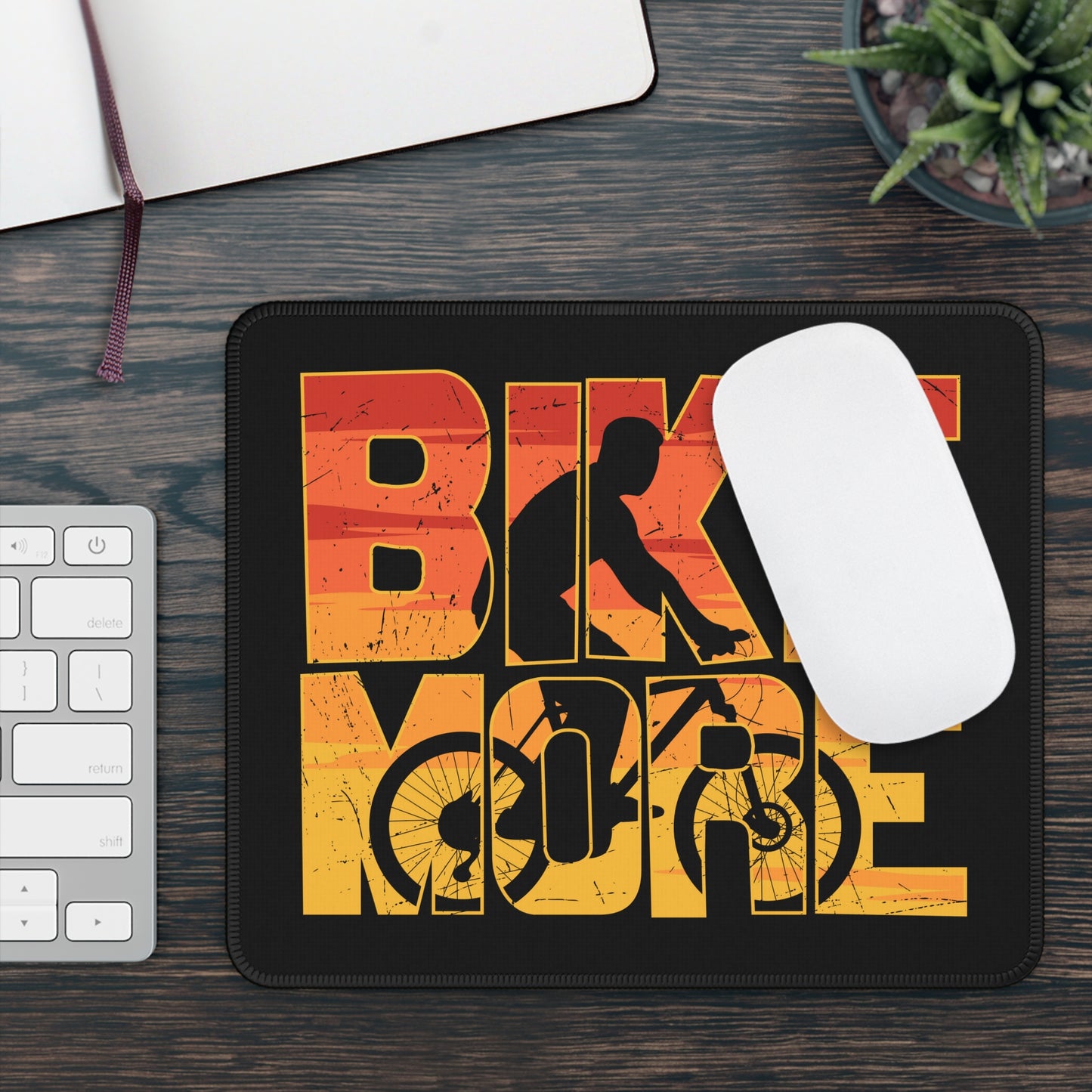 Bike More Cycling Mouse Pad - Retro Rider Desk Decor