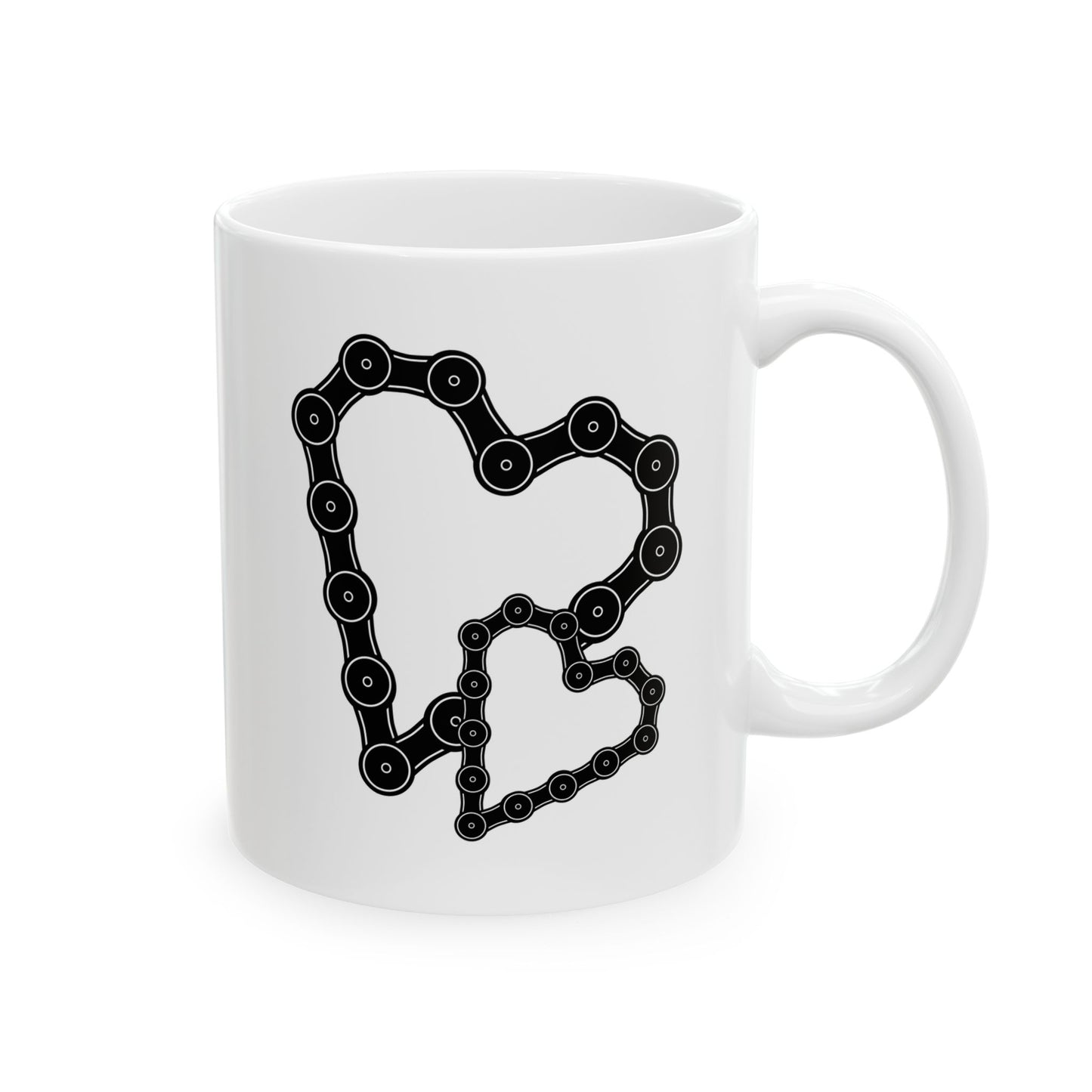 Chained Together Love Mug | Bicycle Chain Heart Art | Connected Coffee Moment