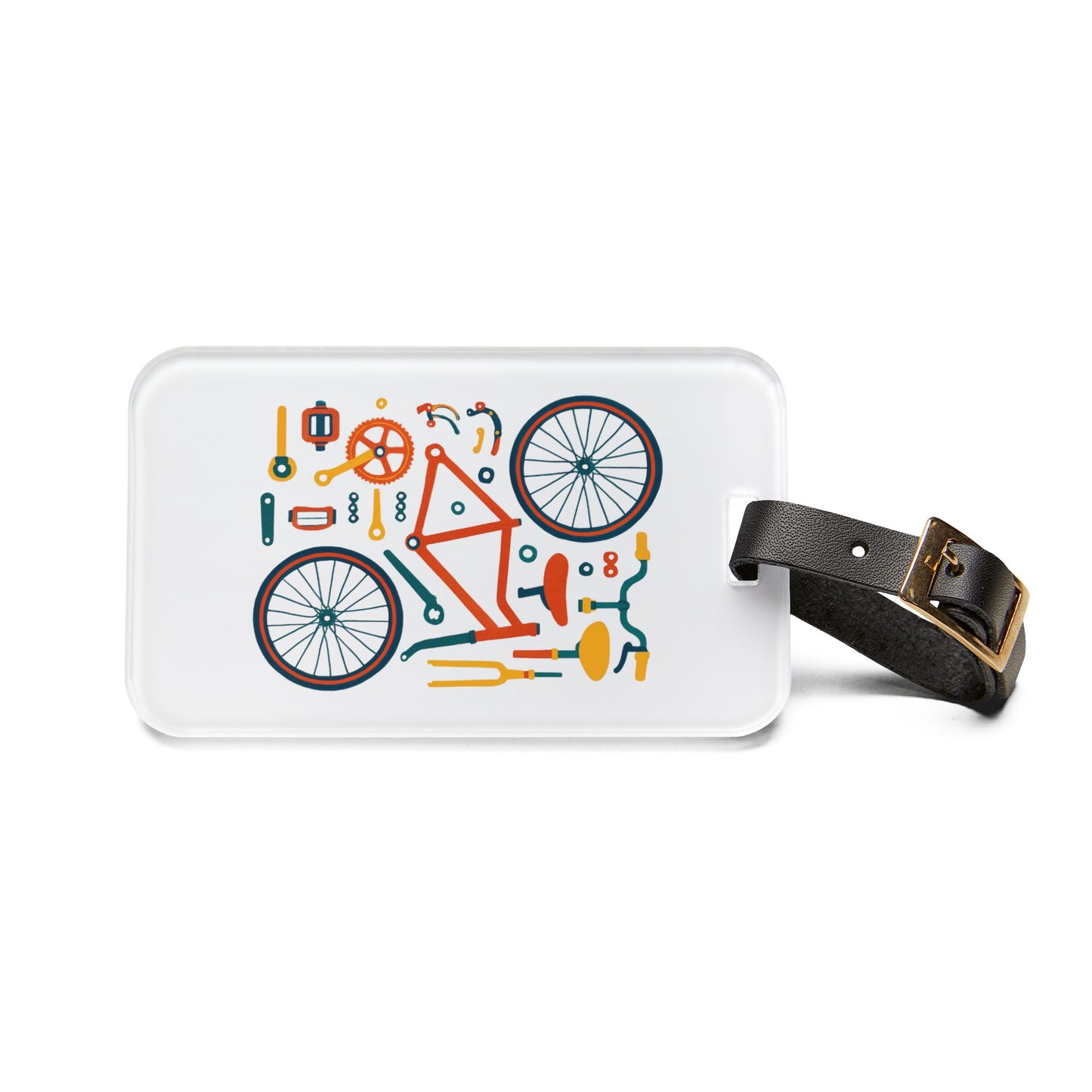 Bicycle Parts Luggage Tag - Cycling Gear Travel Tag, Bike Components Illustration, Gift for Bike Lovers