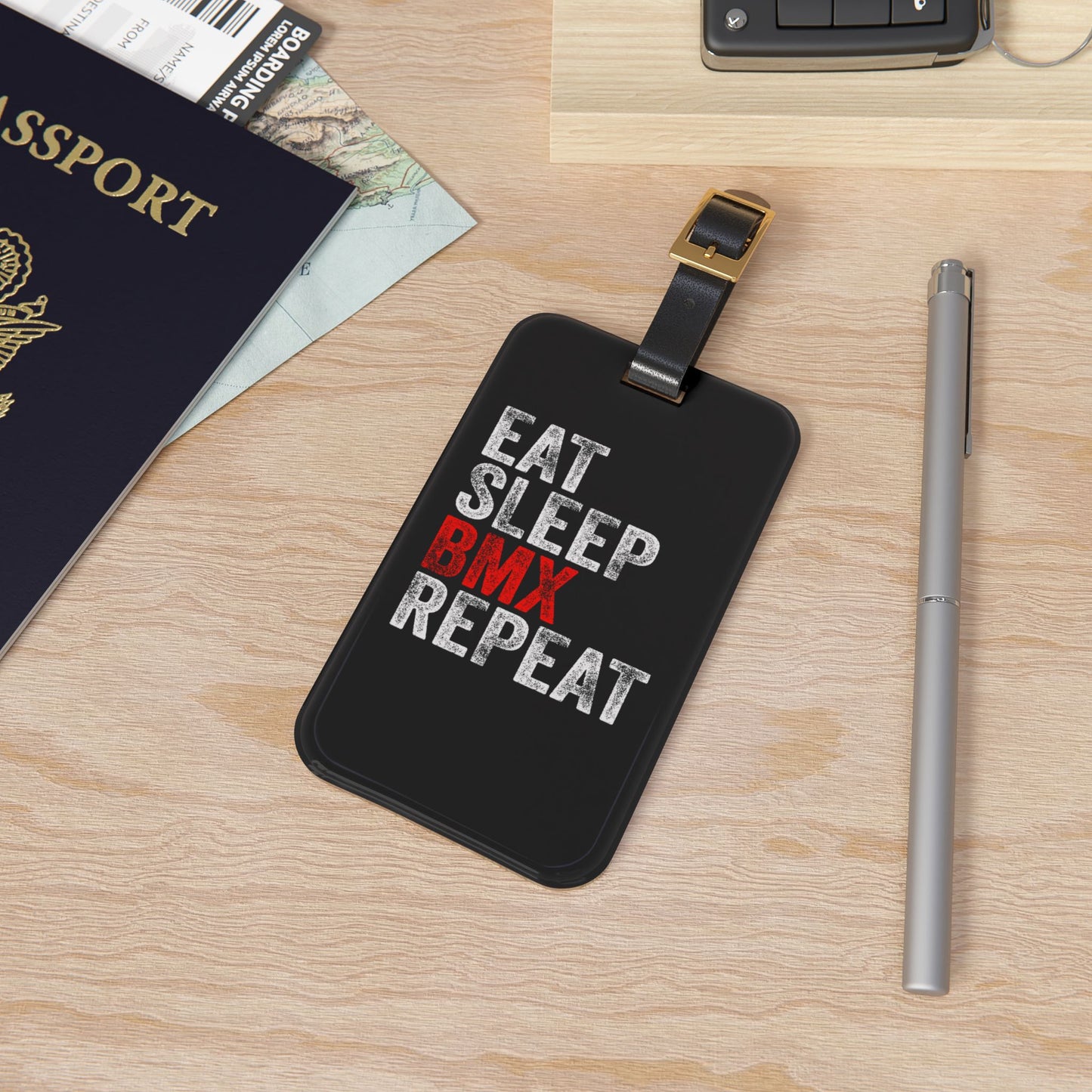 Eat Sleep BMX Repeat Luggage Tag - BMX Rider Travel Accessory, Bike Lover Gift, Bold Cycling Quote