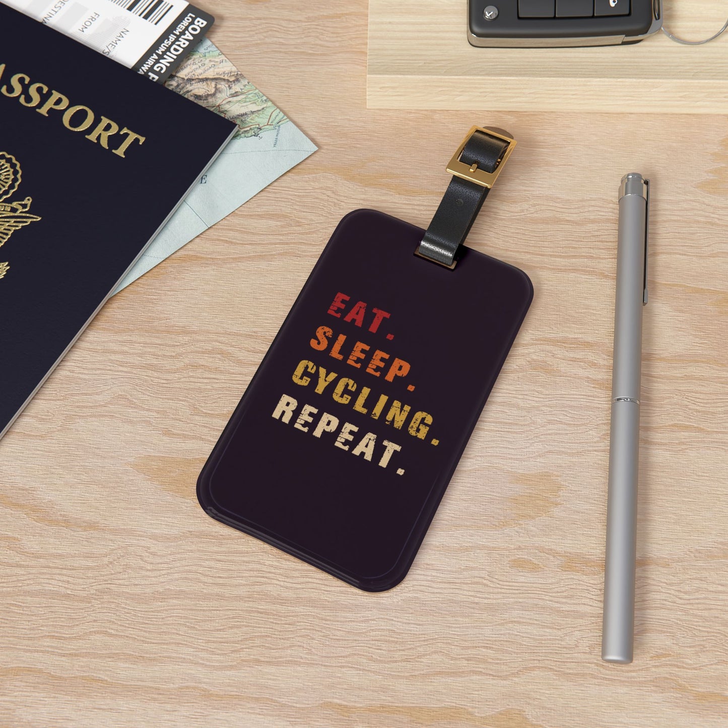 Eat Sleep Cycling Repeat Luggage Tag - Funny Cycling Quote Travel Tag for Bike Lovers