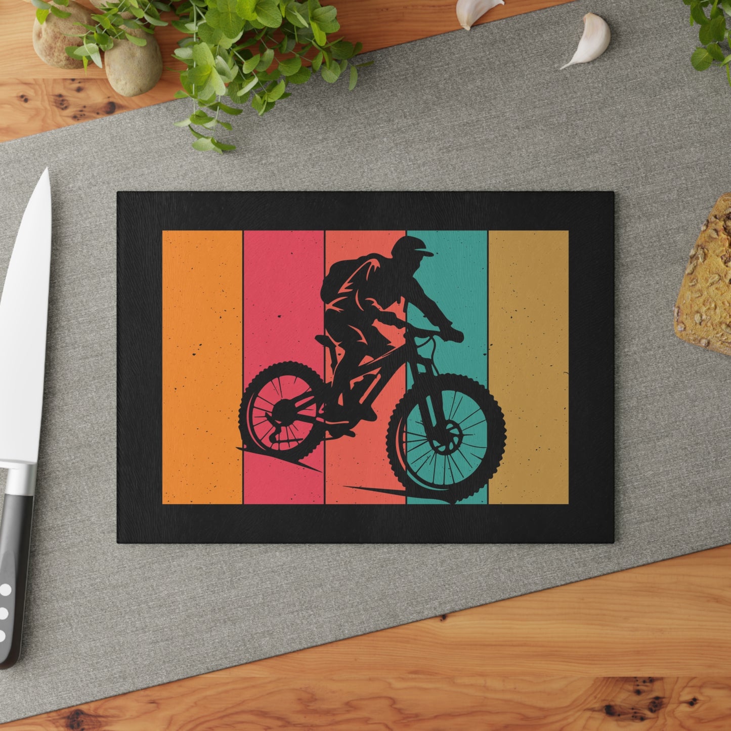 Ride to Clear Your Head - Retro Mountain Bike Glass Cutting Board