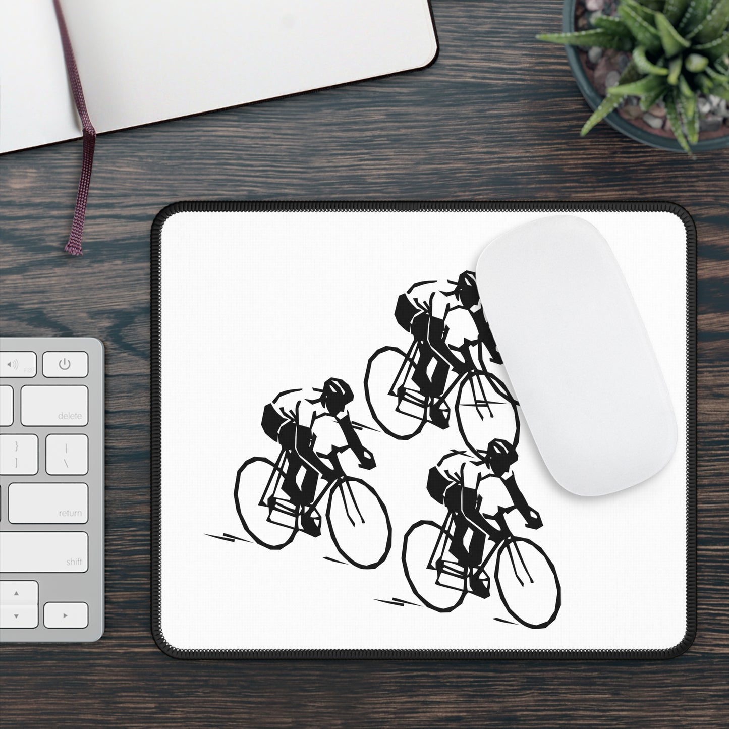 Cycling Rhythm Illustration Mouse Pad - Black and White Bike Desk Decor