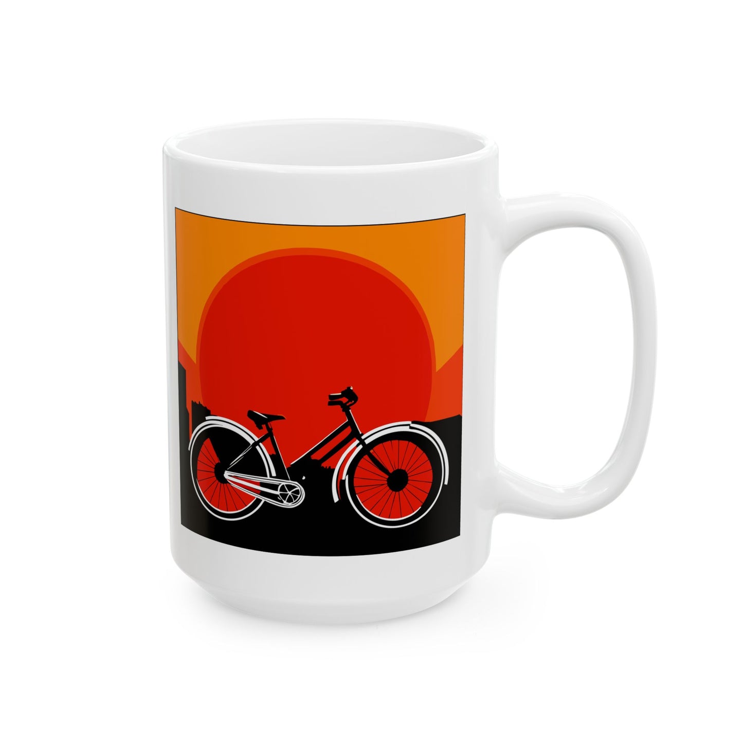 Sunset Street Cruiser Mug | Vintage Bicycle Silhouette Art | Warm Evening Coffee