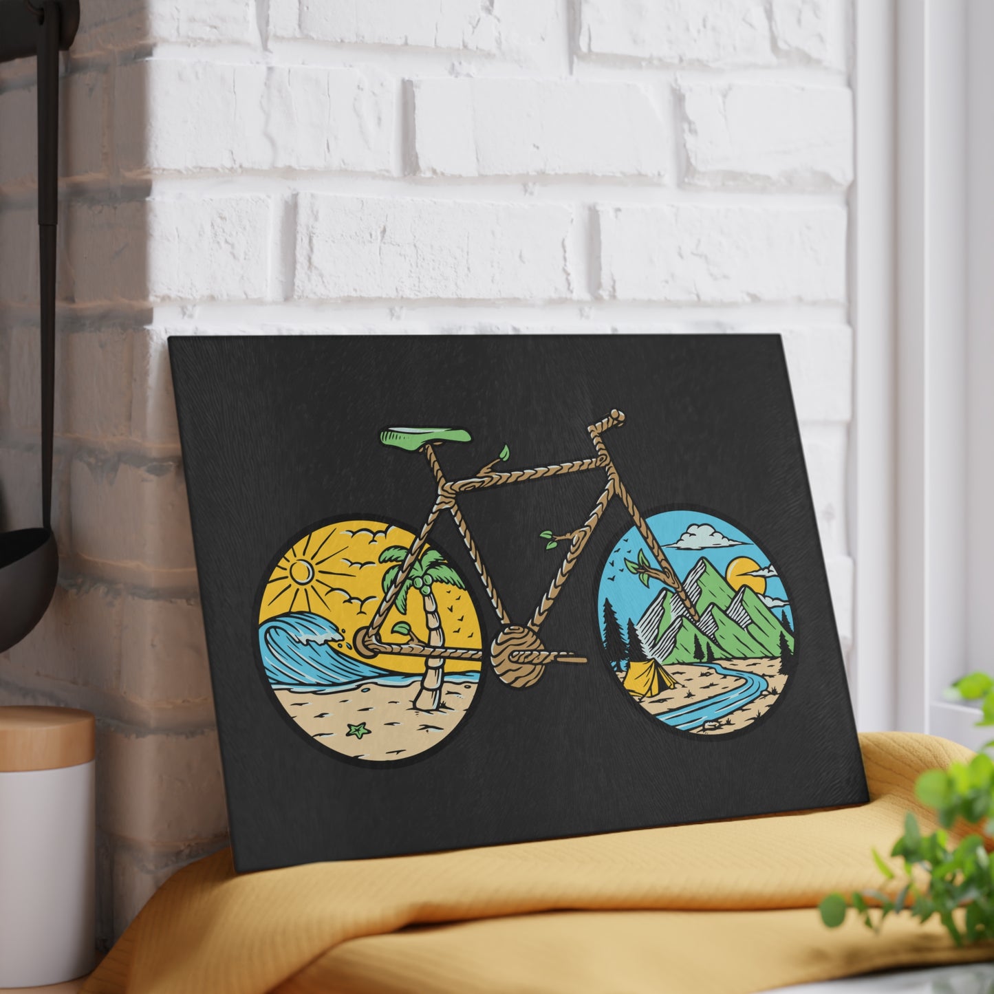 Two Roads One Bike - Nature Cycling Glass Cutting Board