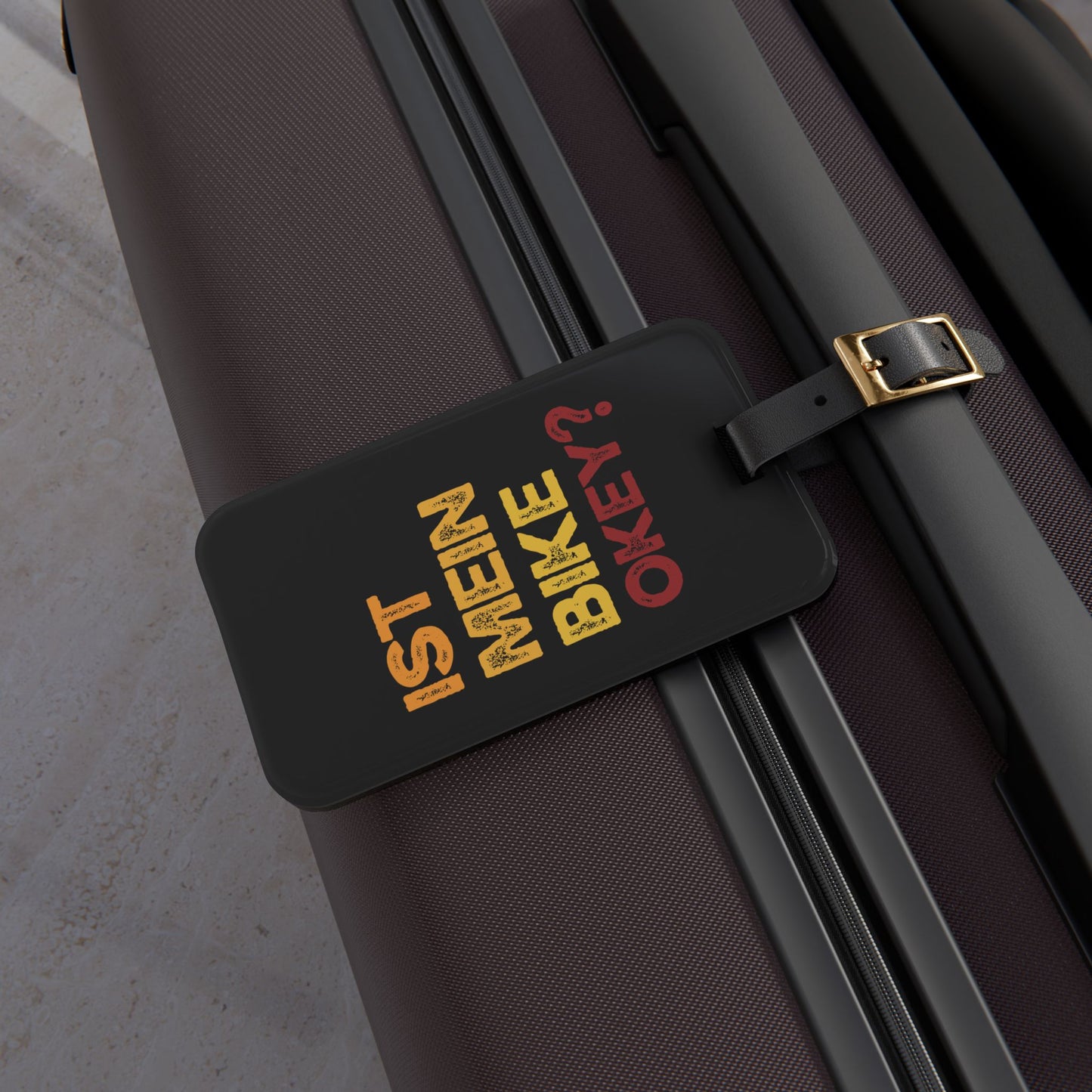 Funny Cycling Luggage Tag for Bike Lovers - Black Acrylic Tag with Leather Strap