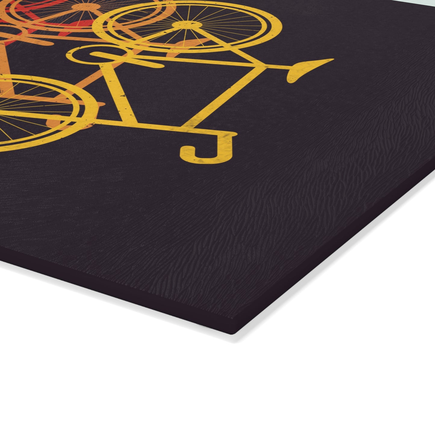 Retro Bicycle Glass Cutting Board - Layered Bike Motion Design, Cycling Kitchen Decor Gift
