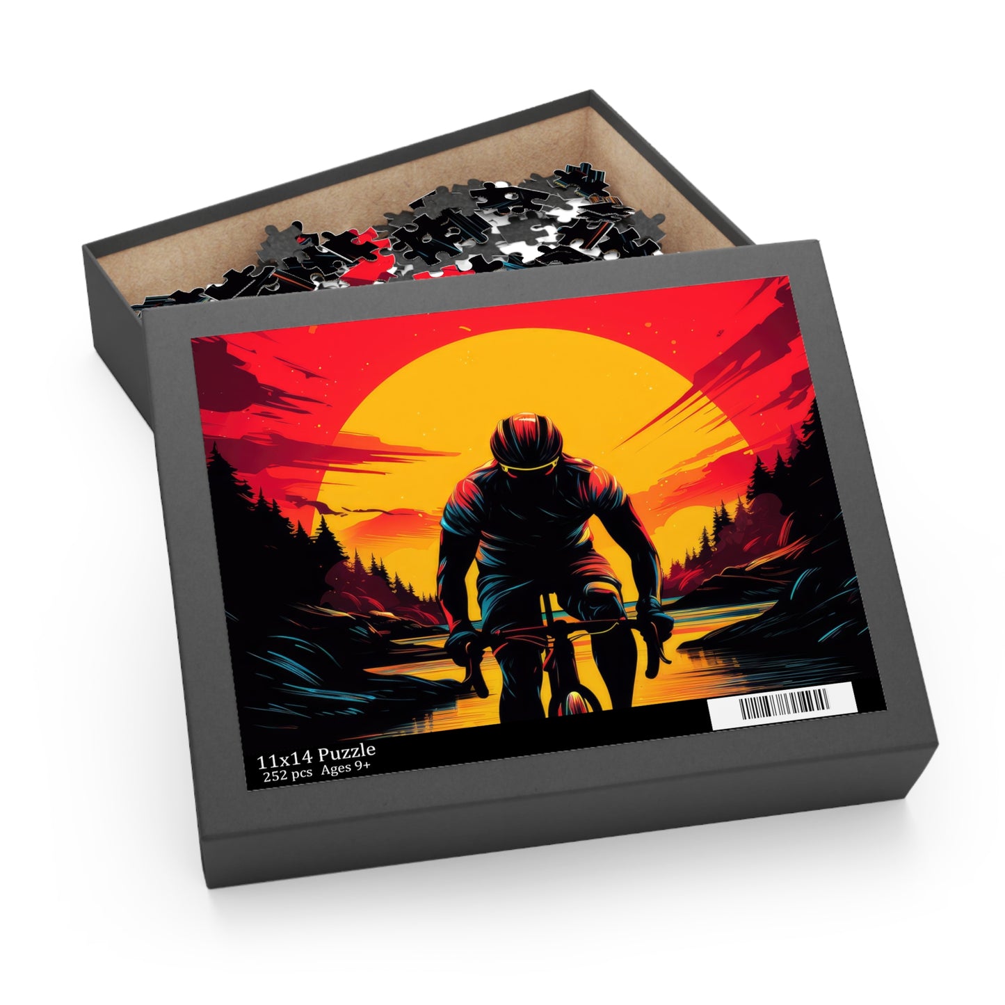 Cyclist at Sunset Jigsaw Puzzle - Scenic Cycling Art Puzzle