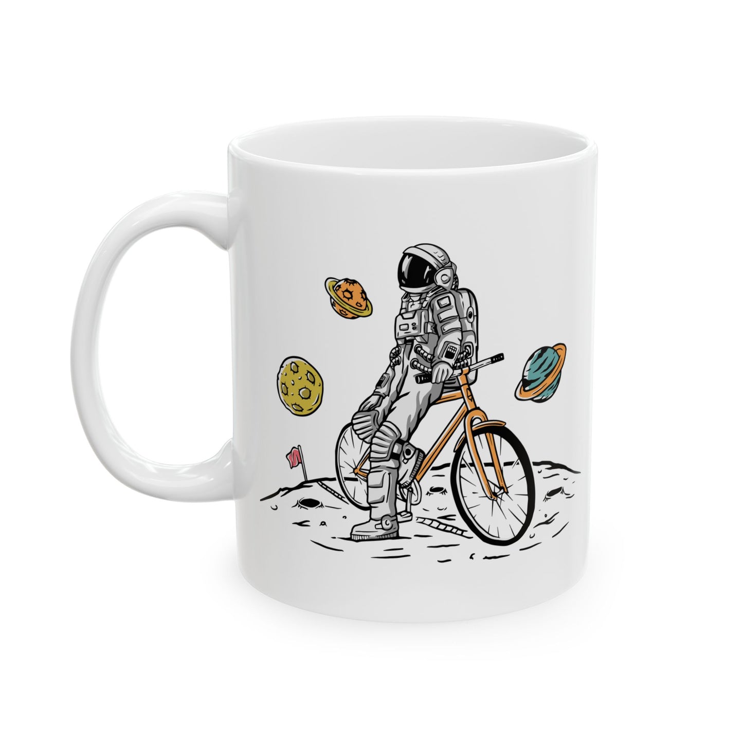 Cosmic Ride Drift Mug | Astronaut Bicycle Illustration | Out-Of-This-World Coffee