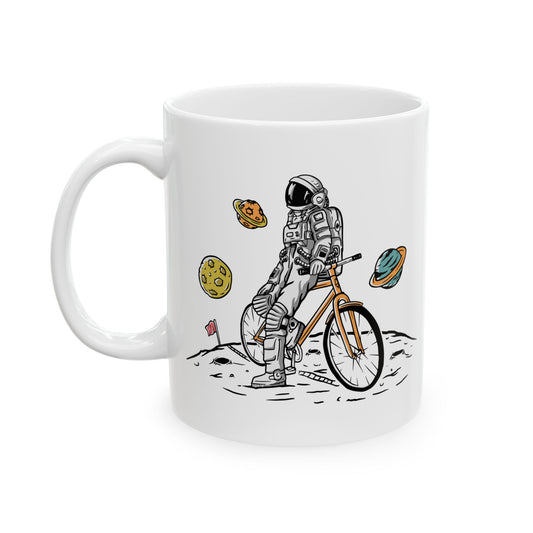 Cosmic Ride Drift Mug | Astronaut Bicycle Illustration | Out-Of-This-World Coffee