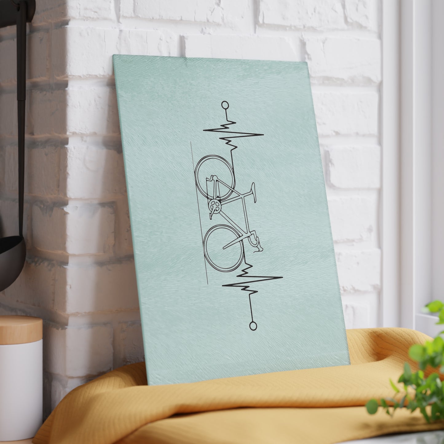 Cycling Heartbeat Glass Cutting Board - Minimal Bike Line Art Kitchen Decor Gift for Cyclists