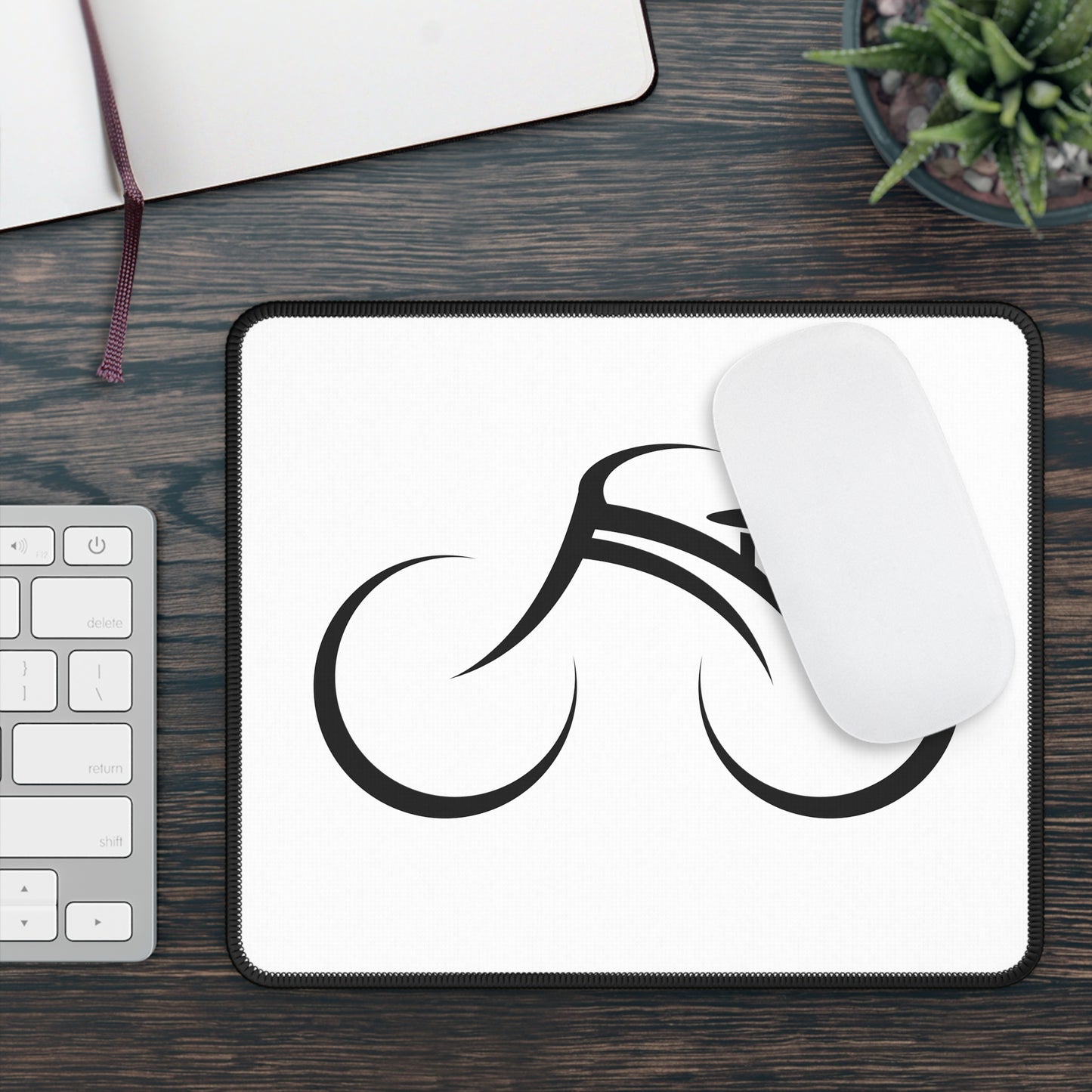 Minimal Bicycle Line Art Mouse Pad - Black and White Bike Desk Decor