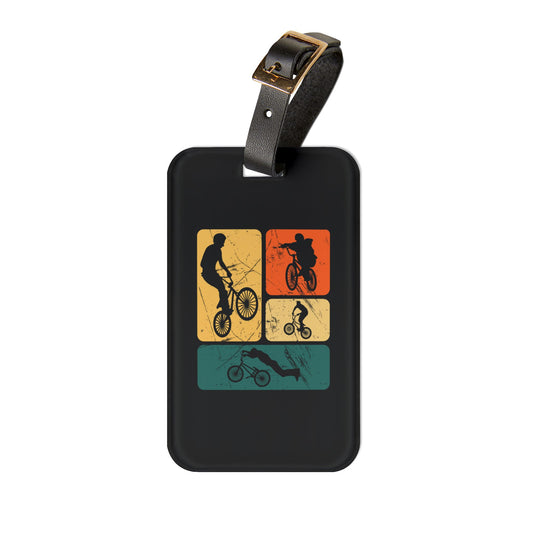 Cycling Luggage Tag Gift for Bike Lovers, Retro Bicycle Art Travel Tag with Leather Strap