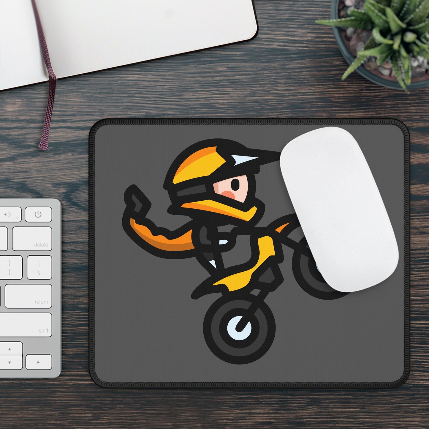 Playful Bike Stunt Illustration Mouse Pad - Fun Cycling Desk Decor