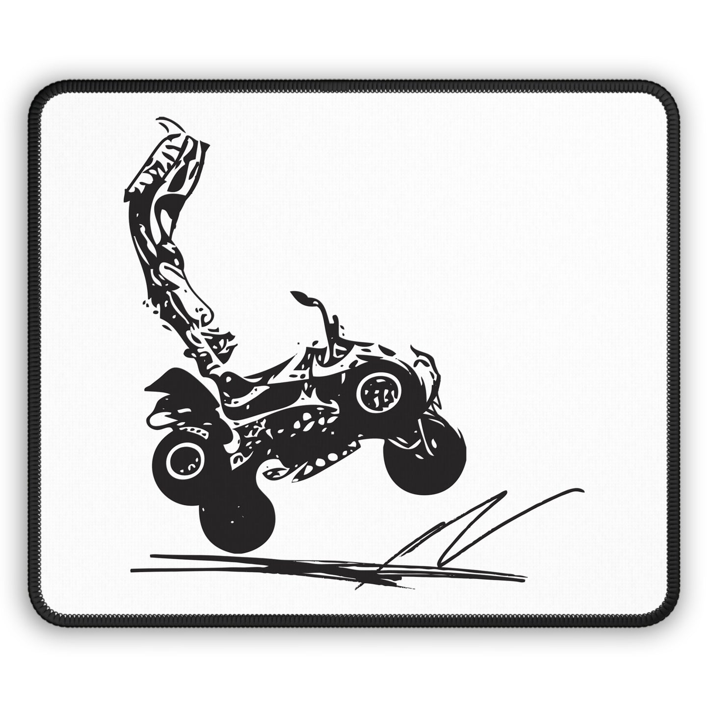 Cycling Desk Mouse Pad with Stunt Rider Art, Black and White Bike Workspace Decor