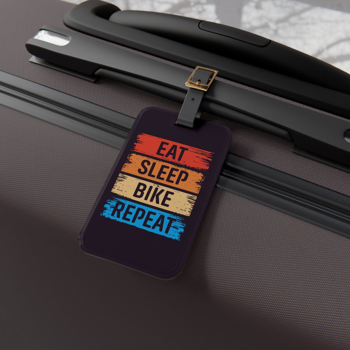 Eat Sleep Bike Repeat Luggage Tag - Cycling Travel Accessory, Bike Lover Gift, Vintage Cycling Quote
