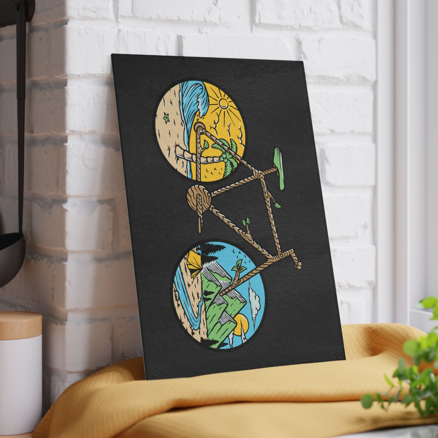 Two Roads One Bike - Nature Cycling Glass Cutting Board