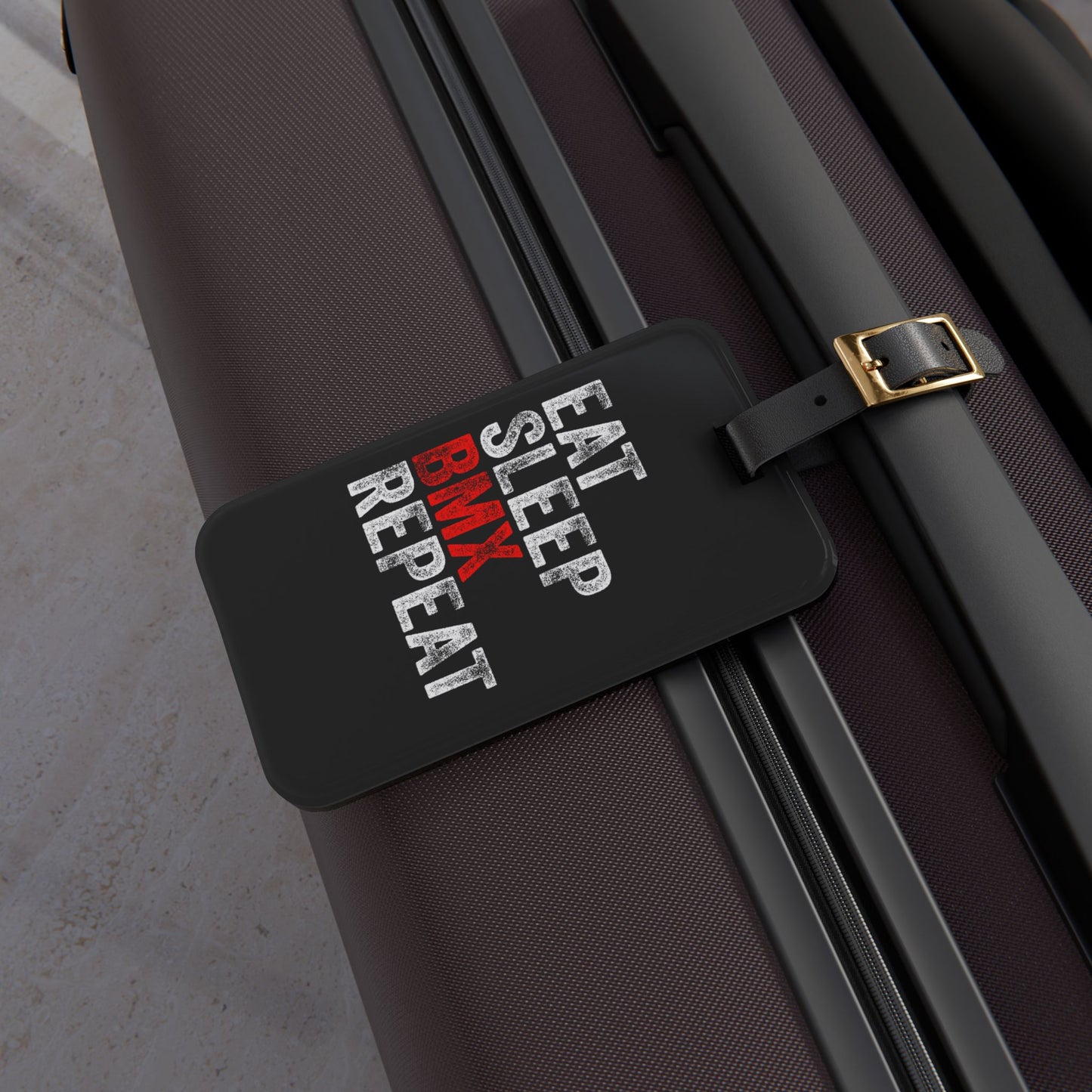 Eat Sleep BMX Repeat Luggage Tag - BMX Rider Travel Accessory, Bike Lover Gift, Bold Cycling Quote
