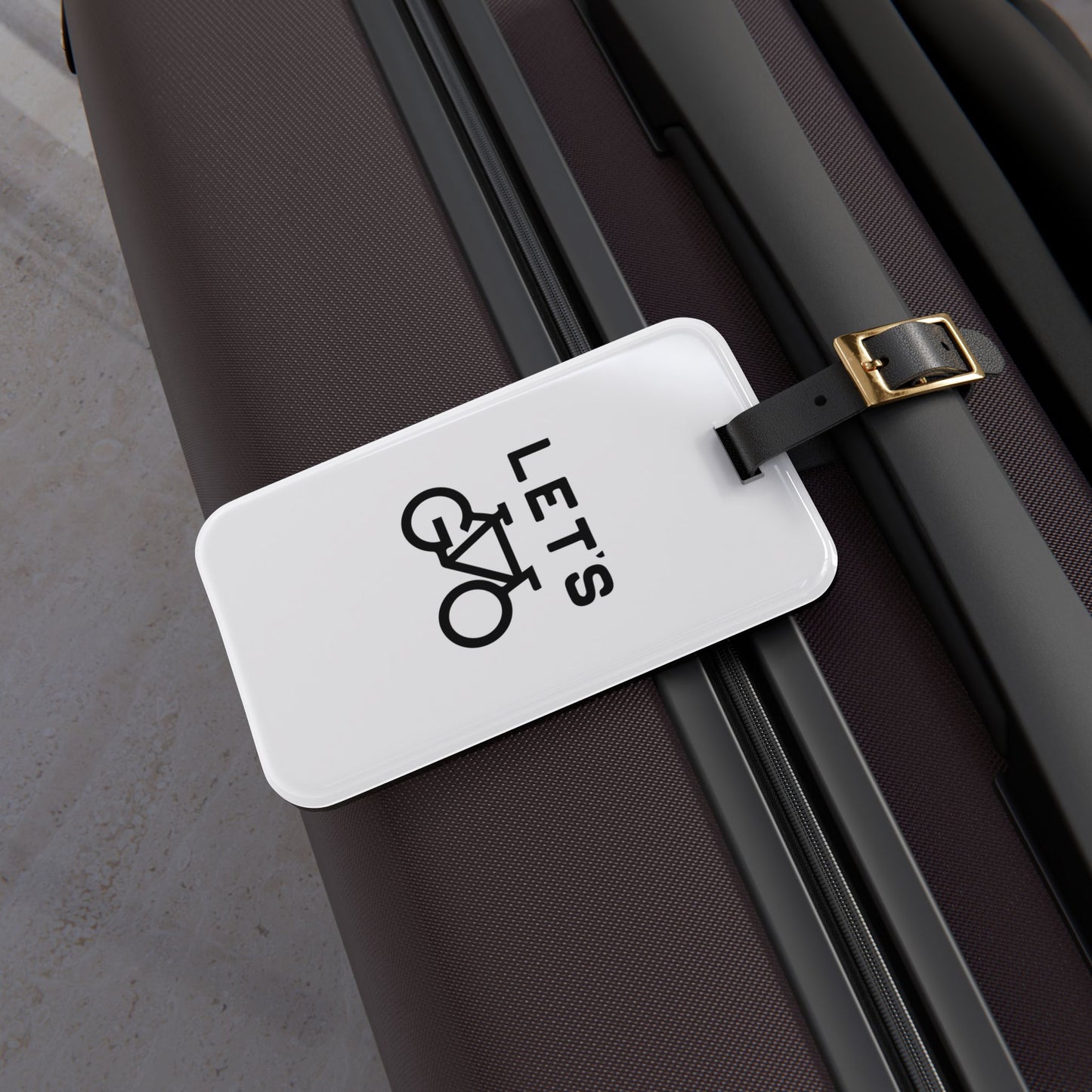 Let's Go Bicycle Luggage Tag - Cycling Gift with Leather Strap