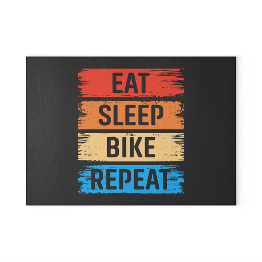 Eat Sleep Bike Repeat Glass Cutting Board - Cycling Kitchen Decor Gift for Bike Lovers