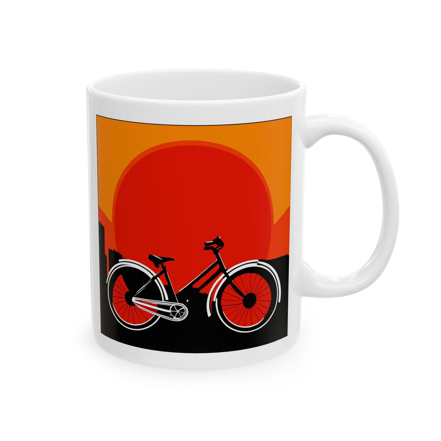 Sunset Street Cruiser Mug | Vintage Bicycle Silhouette Art | Warm Evening Coffee