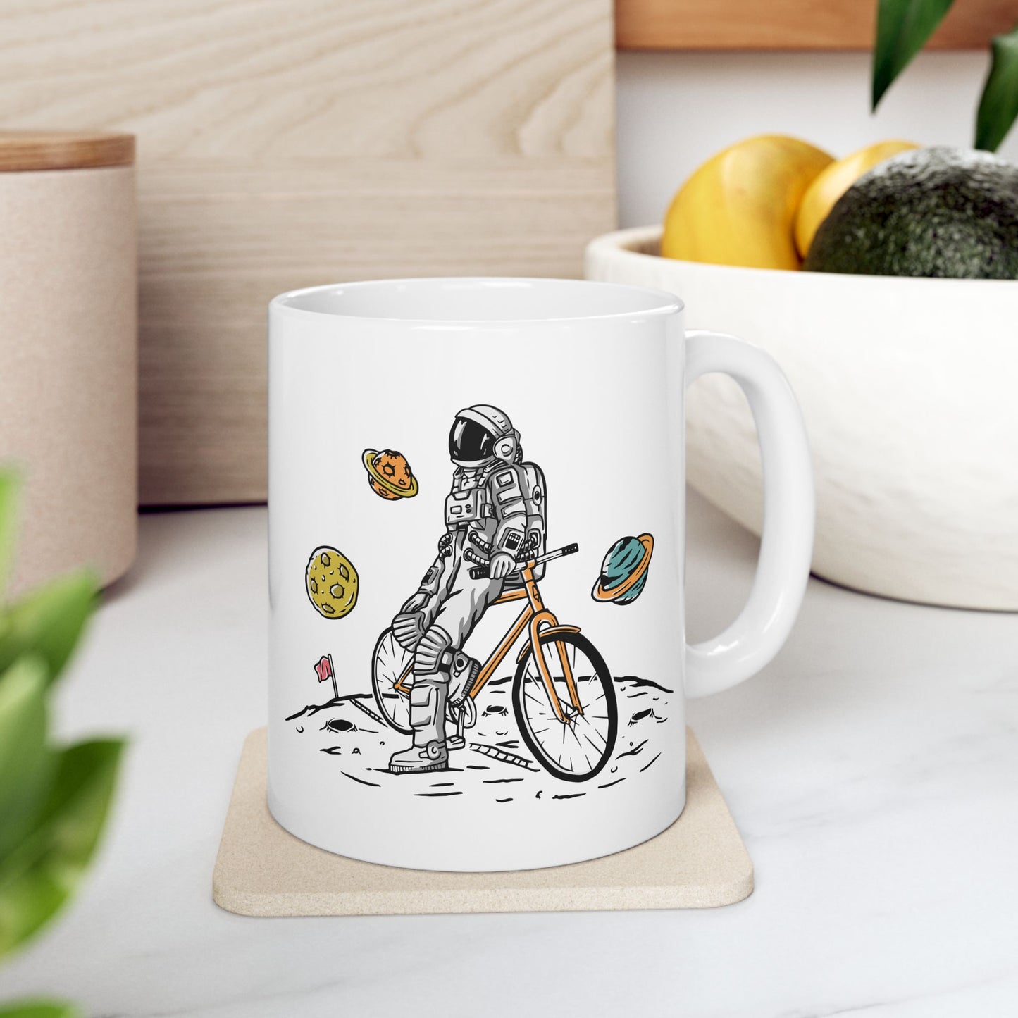 Cosmic Ride Drift Mug | Astronaut Bicycle Illustration | Out-Of-This-World Coffee