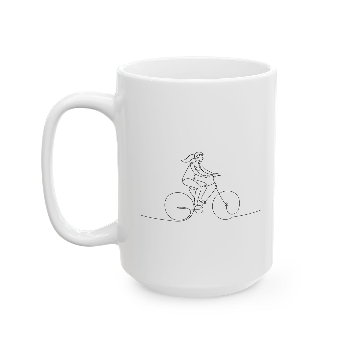 Gentle Ride Flow Mug | Woman Cycling Line Art | Peaceful Morning Coffee