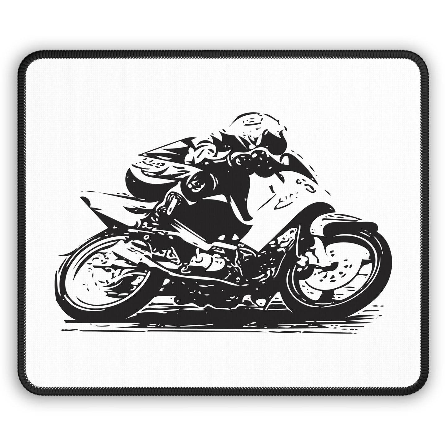 Motorcycle Rider Mouse Pad, Black and White Biker Desk Decor for Cycling Lovers