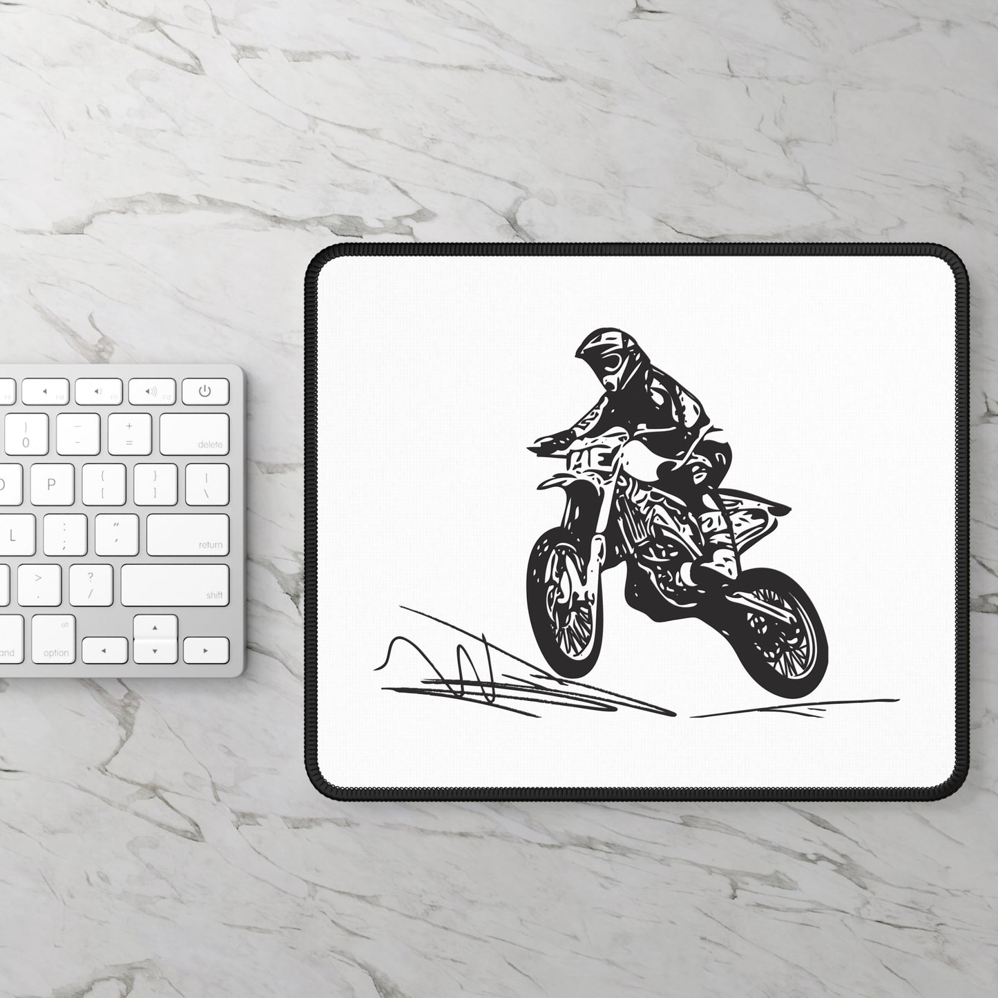 Motocross Jump Line Art Mouse Pad - Black and White Bike Desk Decor