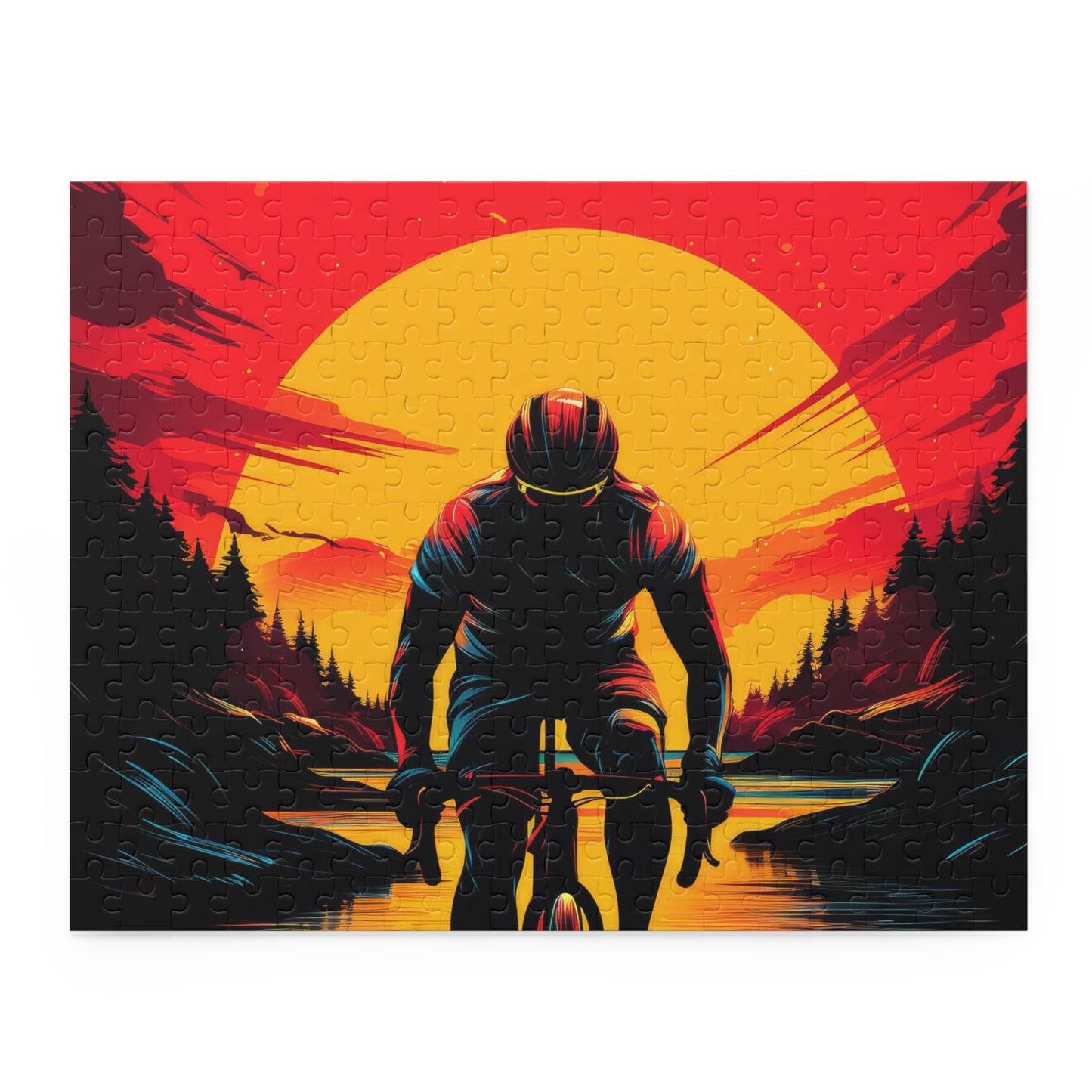 Cyclist at Sunset Jigsaw Puzzle - Scenic Cycling Art Puzzle