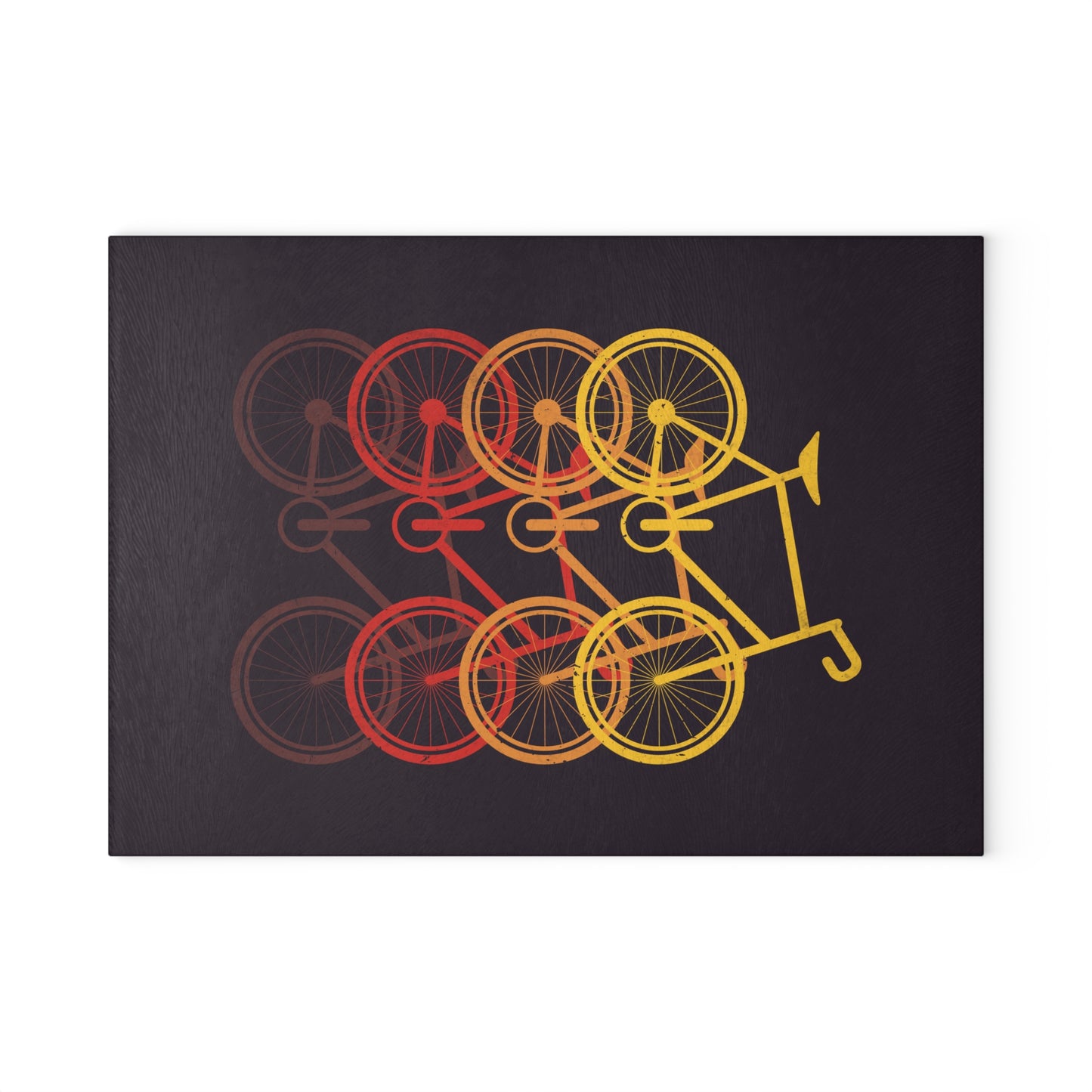 Retro Bicycle Glass Cutting Board - Layered Bike Motion Design, Cycling Kitchen Decor Gift